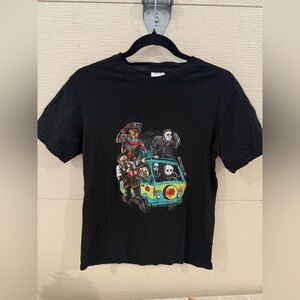 Black Graphic Tee with Horror Characters